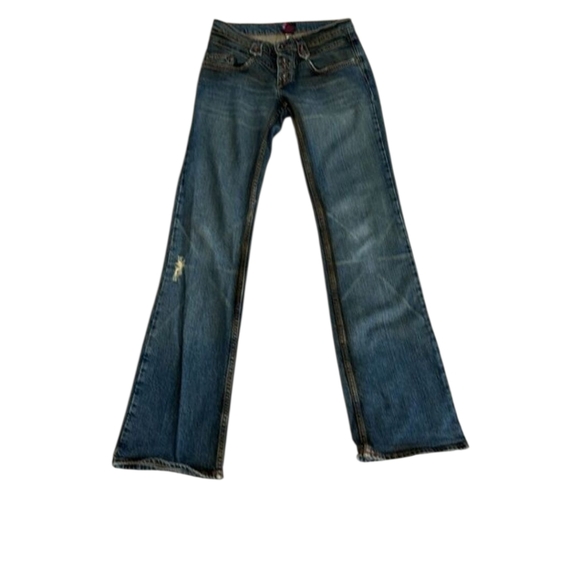 Y2K Fiorucci Jeans 5 Low Rise Blue Vintage Early 2000’s Studded Dark Wash Patch - Picture 1 of 12